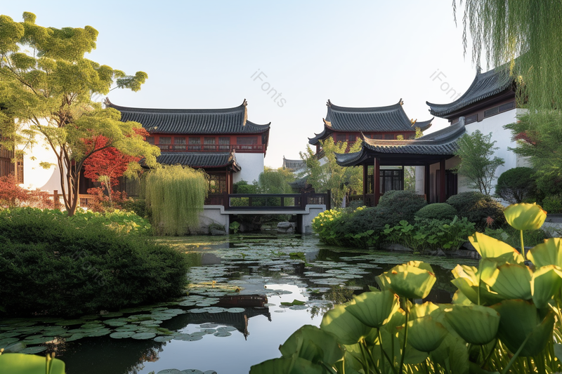 中式住宅小区绿化景实拍摄影图,高清,摄影图,摄影图片,图片大全,摄影图免费下载